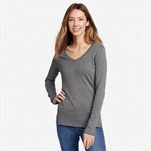 EDDIE Bauer women long sleeves vneck tee gray Size Small